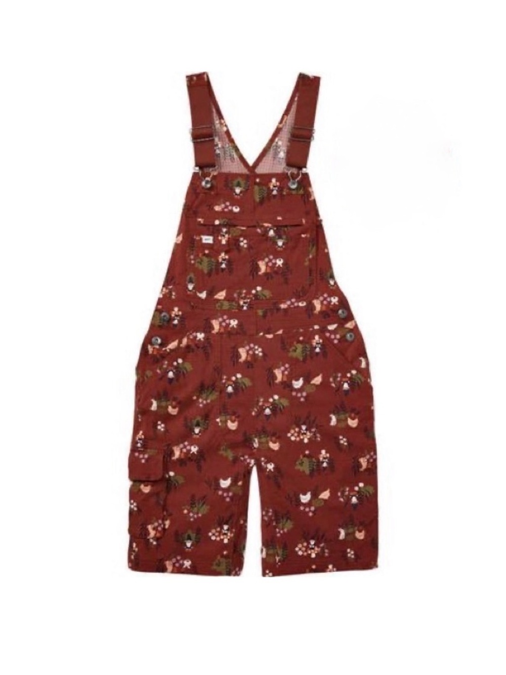 Duluth Trading Co Women's Heirloom Gardening Short Overalls XS Burgundy Gnomes
